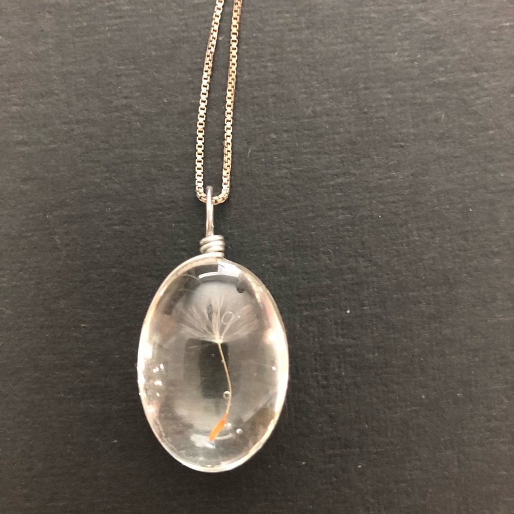 Dandelion clear neck with Sliver Chain